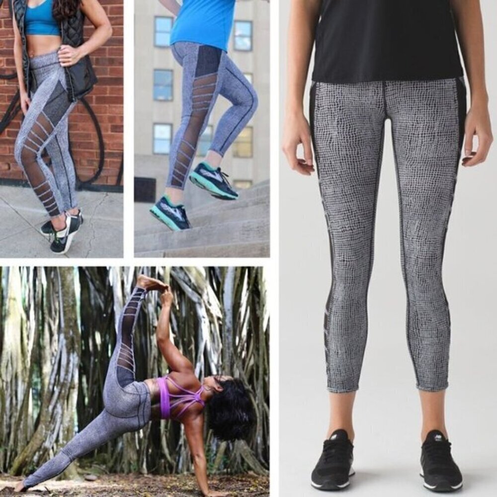Lululemon Wild And Free Tight In Fall Net White Black Womens Size 6